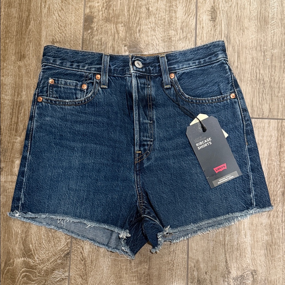 NWT Levi's RIBCAGE Dark Blue SUPER High-Rise Jean Shorts Sz 28